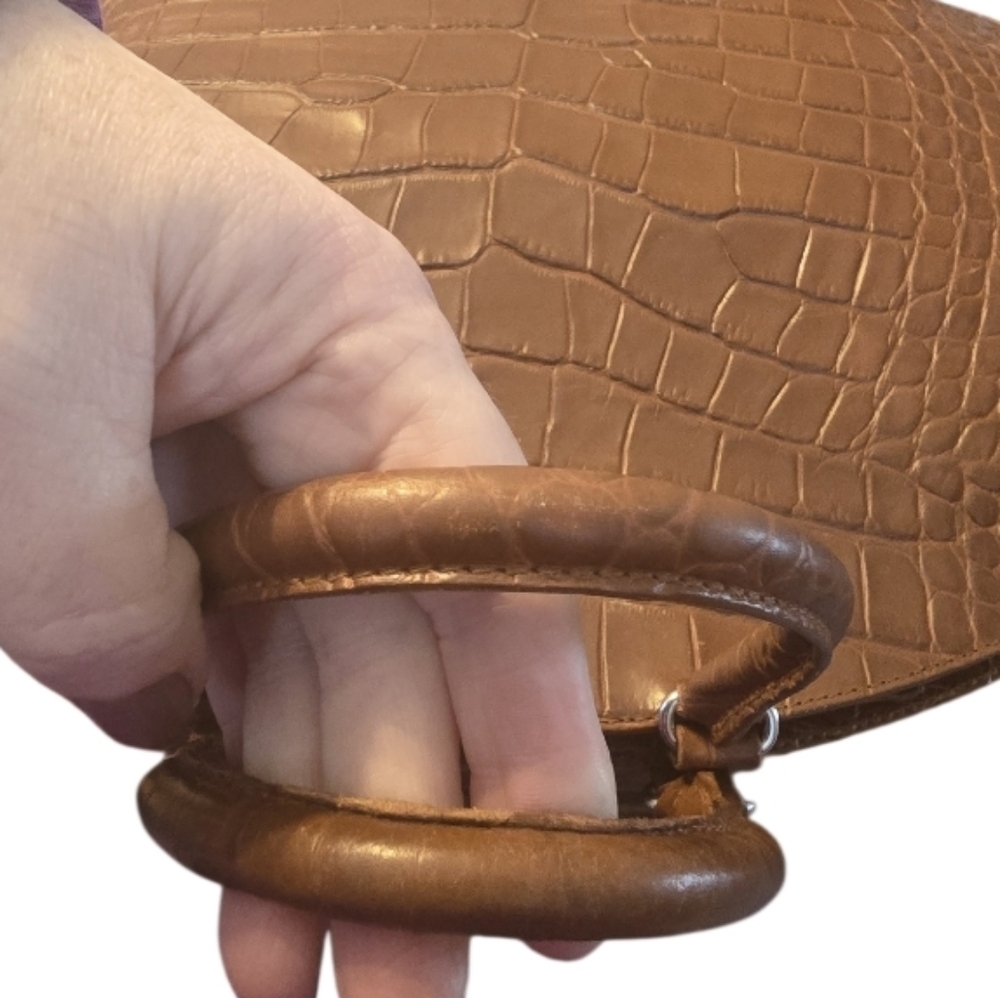 Furla Vintage Croc-Embossed Leather Dome Satchel Bag - Picture 13 of 16
